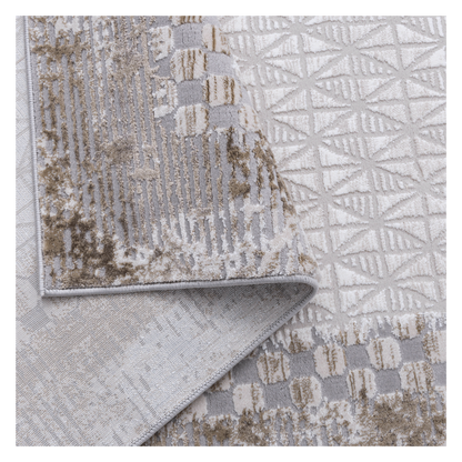 Folded Geometric Beige Rug and its cotton backing