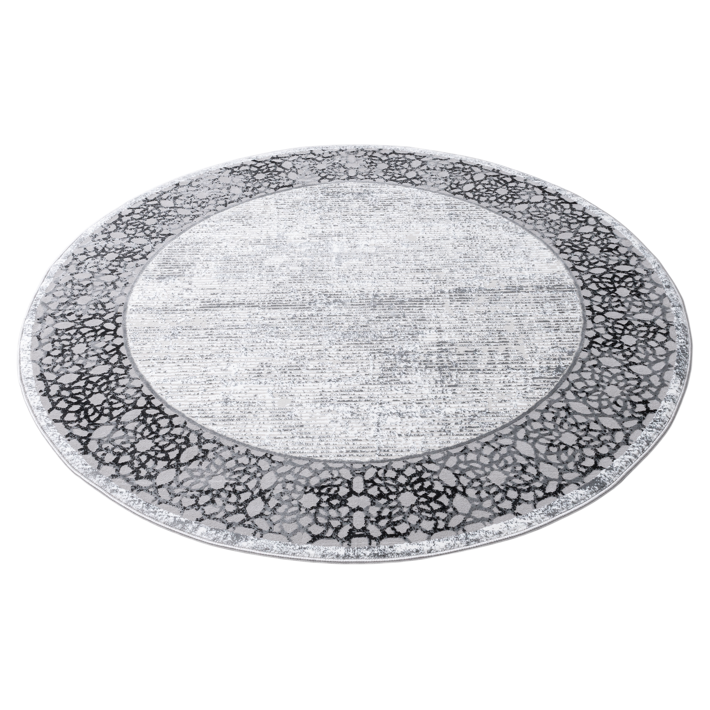 Grey Mandala Round Rug with black motifs on grey