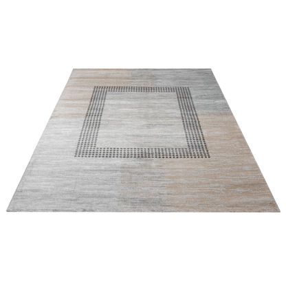 Istanbul Square Rug with rectangular dotted shape in the center in beige, grey and black hues