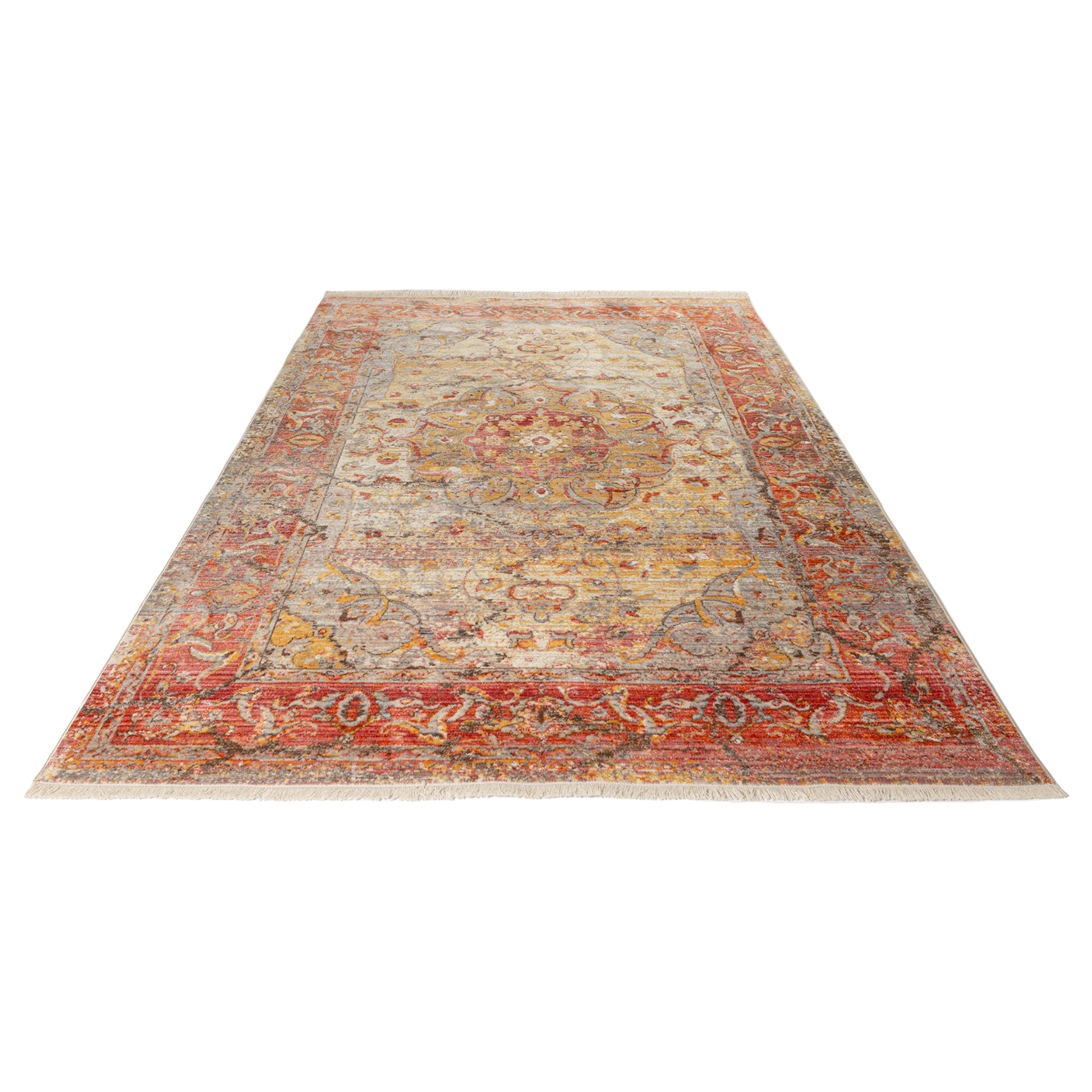  Vintage-style Mystic Pink Rug with an Oriental pattern in pink, beige, and shadow yellow