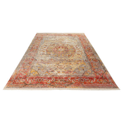  Vintage-style Mystic Pink Rug with an Oriental pattern in pink, beige, and shadow yellow