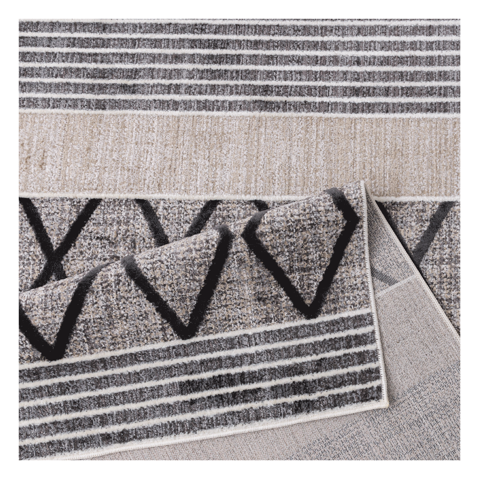 Folded Smyrna Midnight Rug and its backing